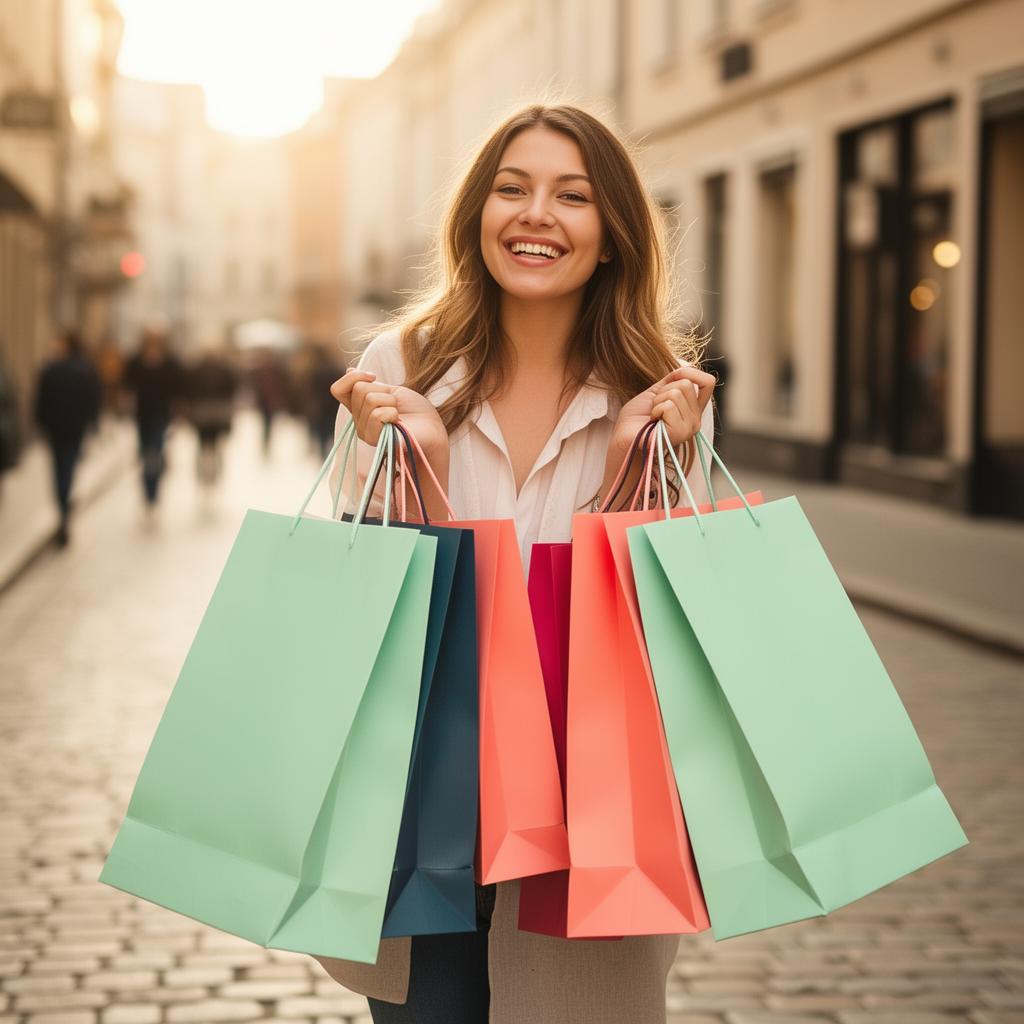 A happy Saving Party member with shopping bags
